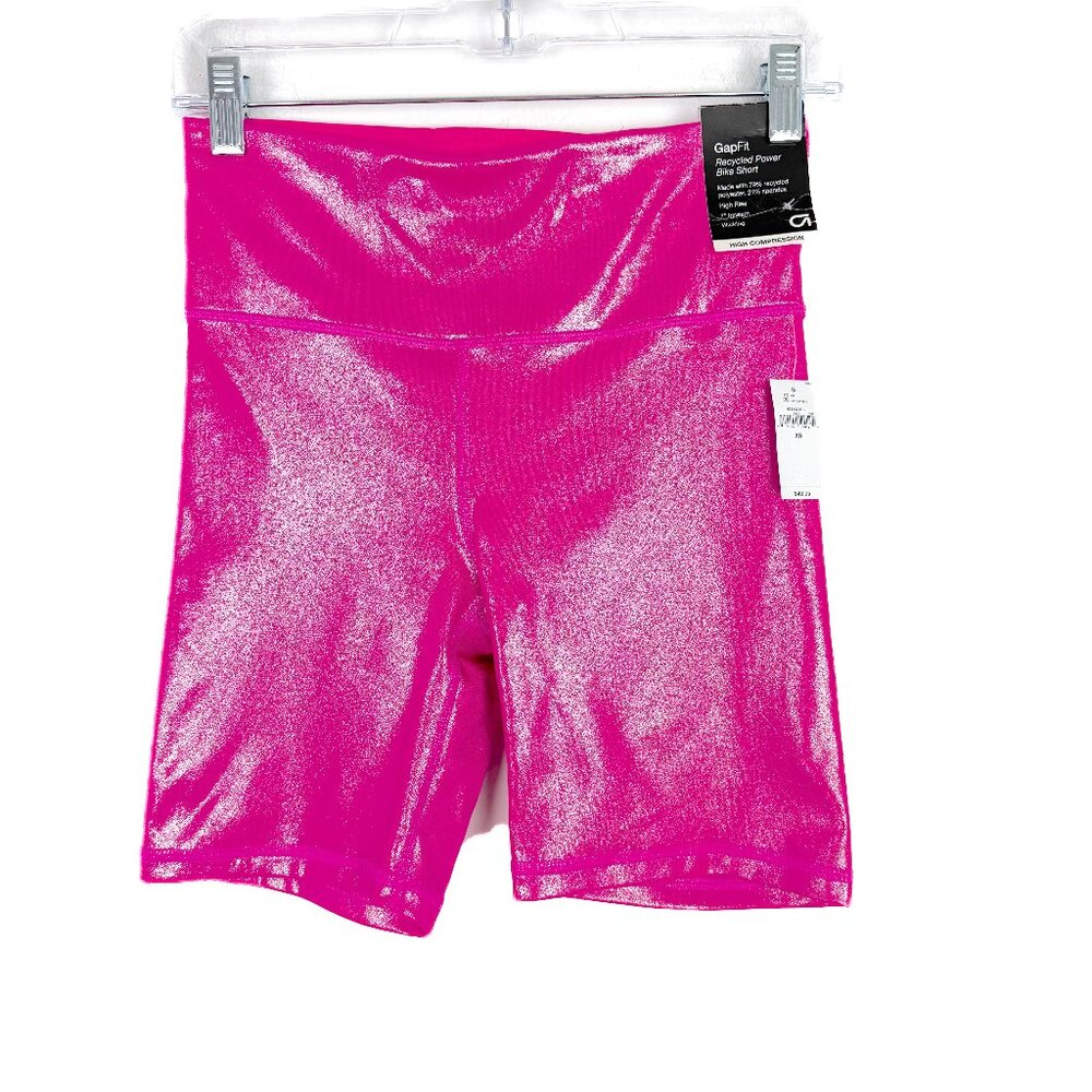 NWT GAP Fit Recycled Power Bike Short 7" Hi-Rise Pink Shimmer Size XS NEW - Picture 2 of 14